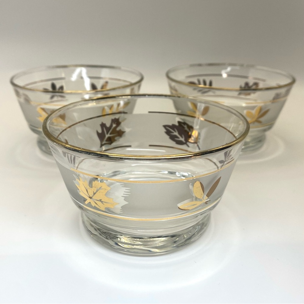 Vintage Libbey‎ Golden Foliage dessert bowls, set of 3
